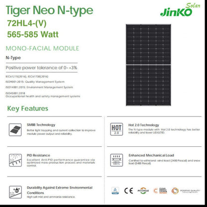 Jinko 585W N type Bifacial Mono Solar Panel Double Glass