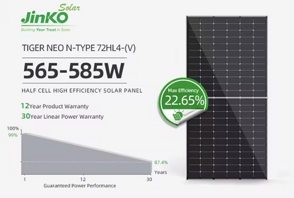 Jinko 585W N type Mono Solar Panel Single Glass