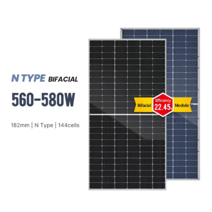 580W N Type Bifacial Mono Solar Panel Double Glass