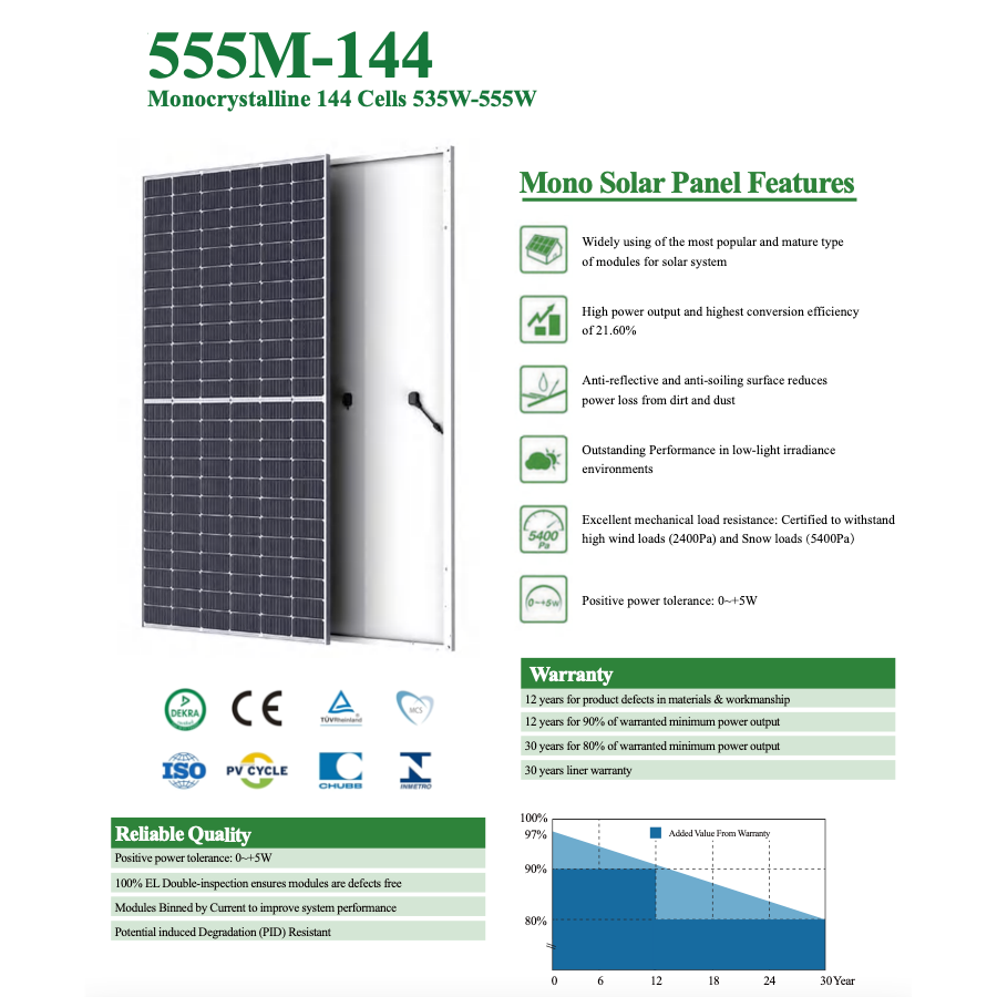 550W PERC P Type Mono Solar Panel Single Glass